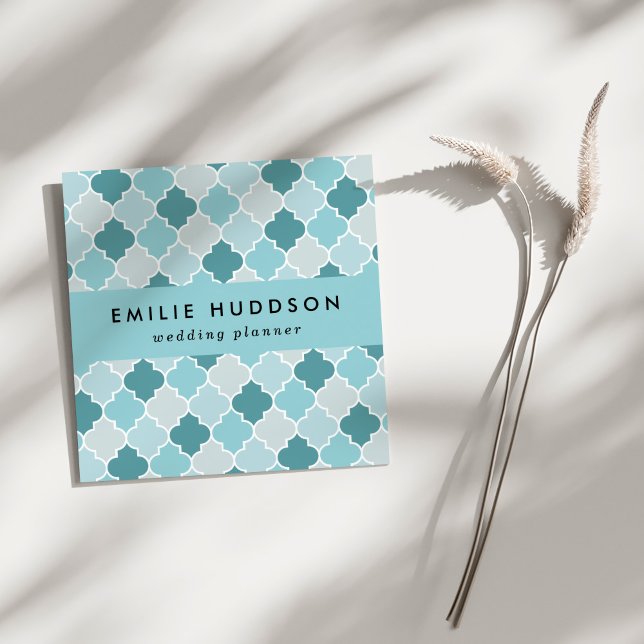 Blaue marokkanische Trellis, Latticework, Quatrefo Quadratische Visitenkarte (Von Creator hochgeladen)