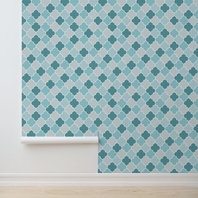 Blaue marokkanische Trellis, Latticework, Quatrefo Tapete (Anwendung)