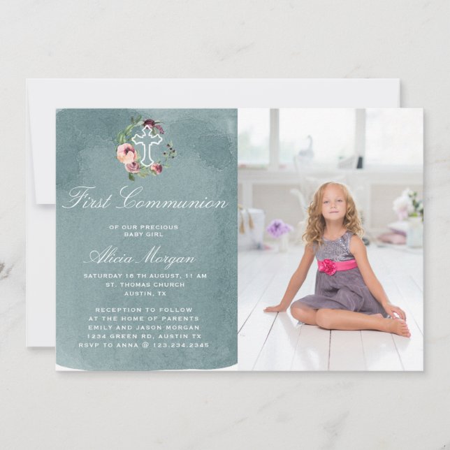 Blaue Marsala-Blütenkommune Einladung (Vorderseite)