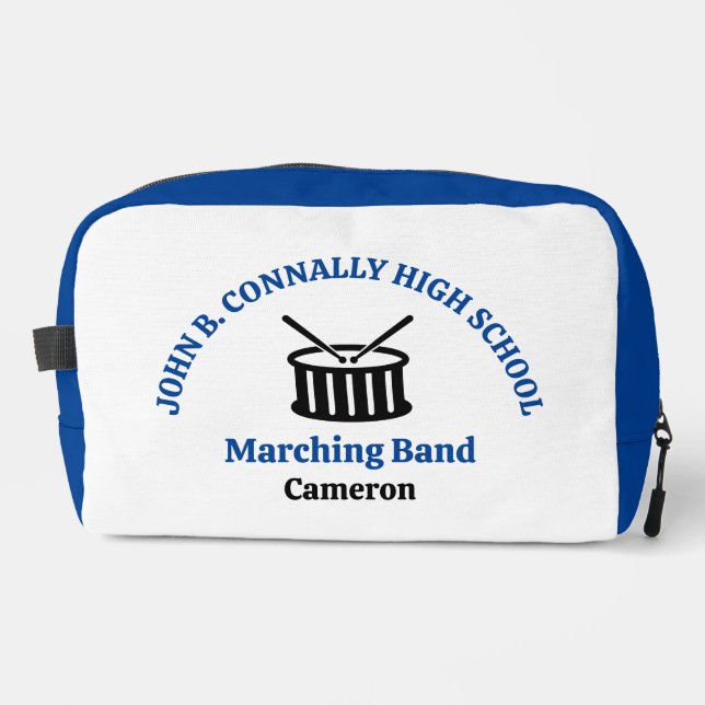 Blaue Marschband der High School personalisiert Waschbeutel (Vorderseite)