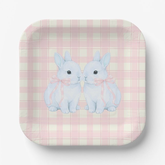 Blaue Marshmallow-Bunny-Hasen Ostern Pappteller (Vorderseite)
