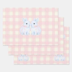 Blaue Marshmallow-Hasen-Ostern Geschenkpapier Set