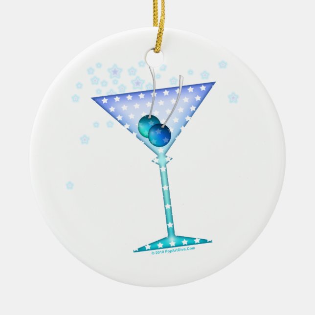 Blaue Martini-Verzierung Keramik Ornament (Vorne)