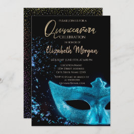 Blaue Maske, Confetti Quinceñera Einladung
