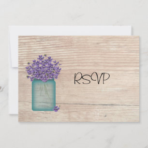 Blaue Mason-Glas-Veilchen-Hochzeitsempfang-RSVP Einladung