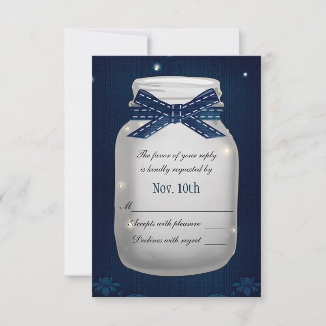 Blaue Mason Jar mit RSVP-Karte für Firefreflies RSVP Karte (Vorderseite)