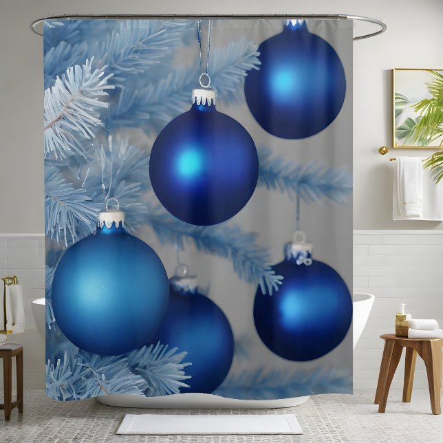 Blaue Mattierte Ornamente Weihnachten Duschvorhang (Von Creator hochgeladen)