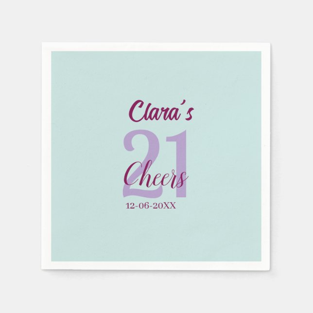 blaue mauve prost 21. Geburtstag Name Datum Serviette (Vorderseite)