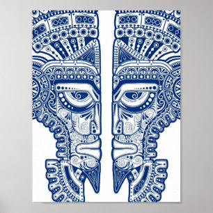 Blaue Mayazwillings-Masken-Illusion auf Weiß Poster
