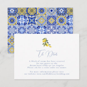 Blaue mediterrane Kachel & Zitrusfrüchte Hochzeits RSVP Karte