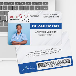 Blaue medizinische ID-Karte mit Foto und Barcode Ausweis