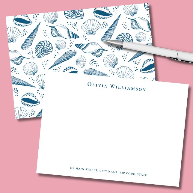 Blaue Meeresmuschel Küste Mitteilungskarte (Teal blue seashells personalized stationery note cards)