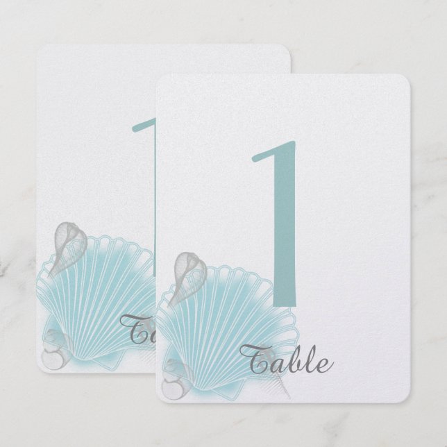 Blaue Meeresmuschel Strand Hochzeit Tischnummer (Vorne/Hinten)