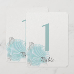 Blaue Meeresmuschel Strand Hochzeit Tischnummer
