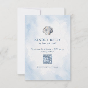 Blaue Meeresmuschel-Strand-QR-Code RSVP Karte