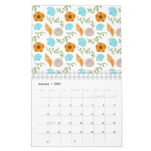 Blaue Meeresmuscheln Meeresschnecke Orange Blume Kalender