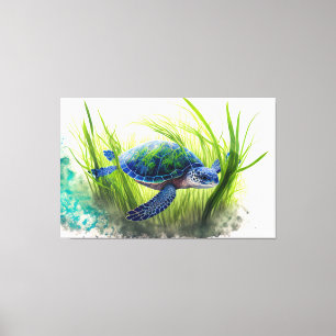 Blaue Meeresschildkröte, Schildkröte, Meeresdekora Leinwanddruck