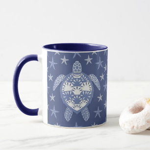 Blaue Meeresschildkröte und Starfish-Muster Tasse