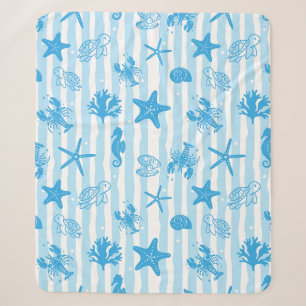 Blaue Meerestiere Nautische Doodle-Muster Sherpadecke