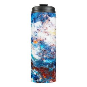 Blaue Meereswelle. Künstlerische Splash von hellen Thermosbecher