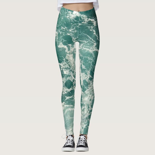 Blaue Meereswellen Leggings (Vorderseite)