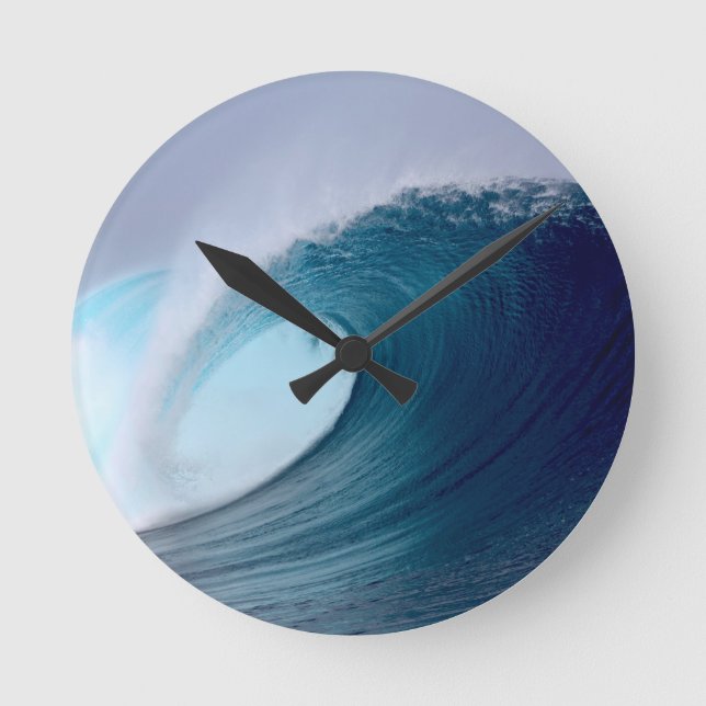 Blaue Meereswellen Runde Wanduhr (Vorderseite)