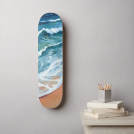 Blaue Meereswellen Wasserfarbe Skateboard