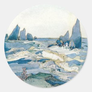 BLAUE MEERJUNGFER OZEAN DRUCK VINTAGE RUNDER AUFKLEBER