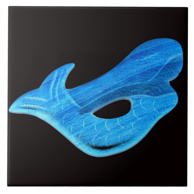 blaue Meerjungfrau auf schwarzer Fliese (Vorderseite)