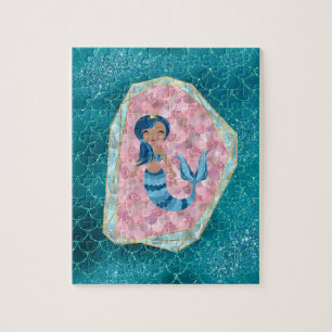Blaue Meerjungfrau in rosa Muschel Puzzle