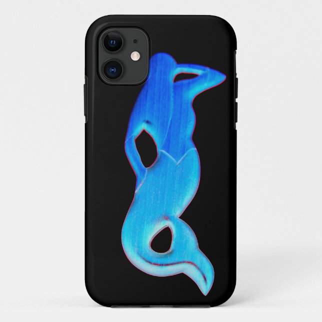 Blaue Meerjungfrau in schwarzem Fall Case-Mate iPhone Hülle (Rückseite)