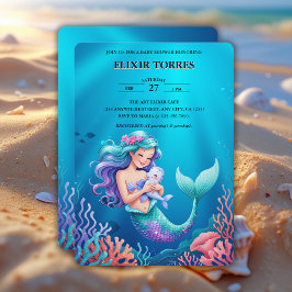 Blaue Meerjungfrau unter der Sea Baby-Dusche Einladung