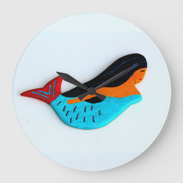 blaue Meerjunguhr Große Wanduhr (Vorderseite)