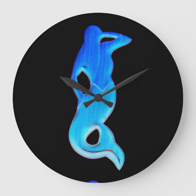 blaue Meerjunguhr Große Wanduhr (Vorderseite)