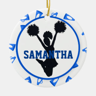 Blaue Megaphone und Cheerleader personalisiert Keramikornament