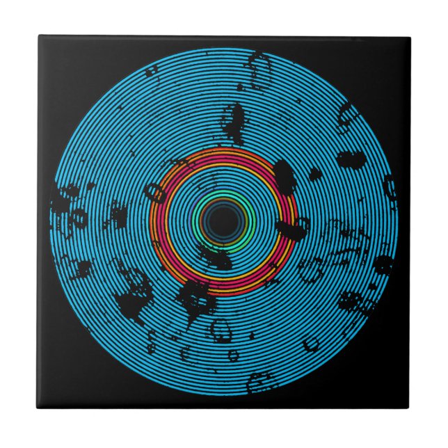 Blaue mehrfarbige Vinyl-Disc-Textur-Muster Fliese (Vorderseite)