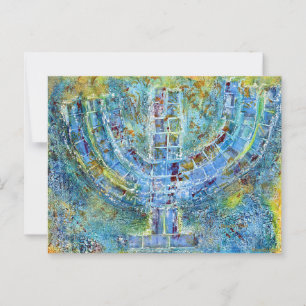 Blaue Menora-Postkarte Postkarte