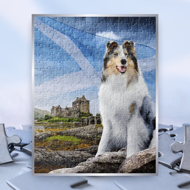 Blaue Merle Collie, Eilean Donan und Schottland-Fl Puzzle (Von Creator hochgeladen)
