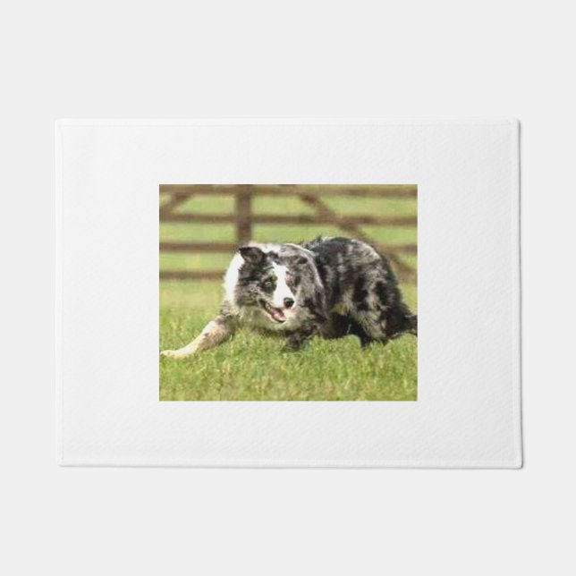 Blaue Merle Grenze Collie~Joe~Doormat Fußmatte (Vorderseite)