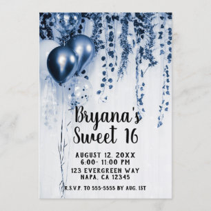 Blaue Metallic Party Ballons Ivy White Sweet 16 Einladung
