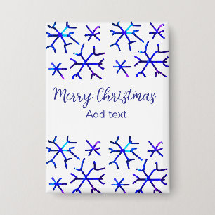 Blaue metallisch glänzende Schneeflocken Weihnacht Button