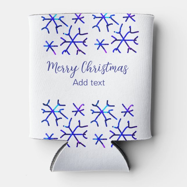 Blaue metallisch glänzende Schneeflocken Weihnacht Dosenkühler (Vorderseite)