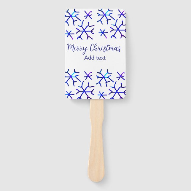 Blaue metallisch glänzende Schneeflocken Weihnacht Fächer (Vorderseite)