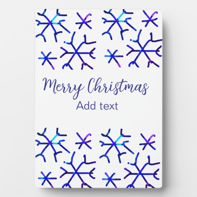 Blaue metallisch glänzende Schneeflocken Weihnacht Fotoplatte (Vorderseite)