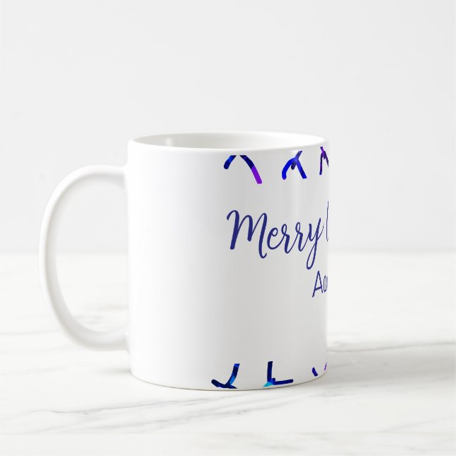 Blaue metallisch glänzende Schneeflocken Weihnacht Kaffeetasse (Links)