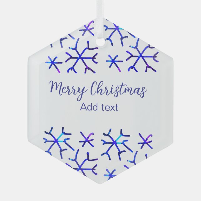 Blaue metallisch glänzende Schneeflocken Weihnacht Ornament Aus Glas (Vorderseite)