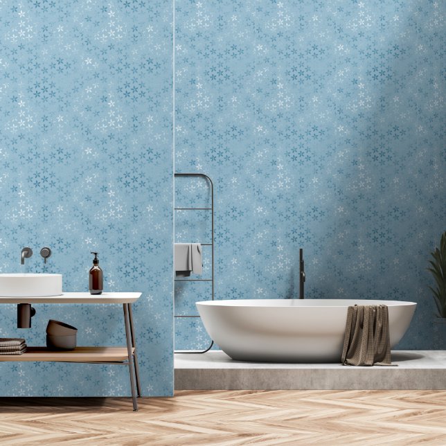 Blaue Metallische Blume Tapete (Badezimmer)