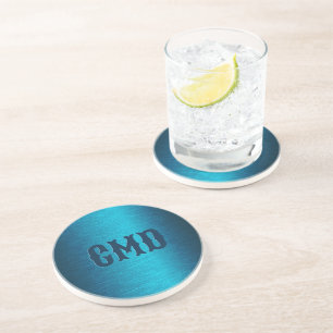 Blaue metallische gebürstete Aluminium-Optik Getränkeuntersetzer