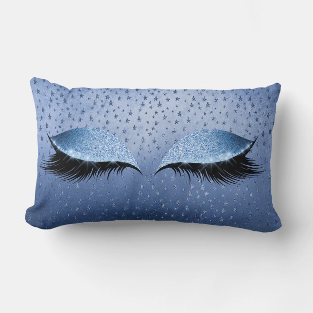 Blaue Metallische Glitzer Sterne Augen Makeup Lash Lendenkissen (Vorderseite)
