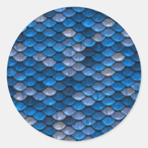 Blaue Metallische Schuppenfisch Dragon Meerjungent Runder Aufkleber